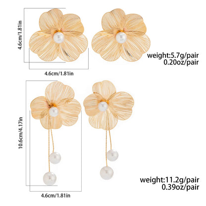 New In Flower Earrings for Women Pearl Dangle Tassel Earings pendientes flor aretes de mujer colgantes 2024 tendencia Gold Color