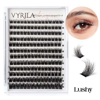 VYRILA Lash Extension Kit Wispy C Curl Lash Clusters Kit Hush 8-16mix Individual Lashes with Lash Bond and Seal Lash Tweezers