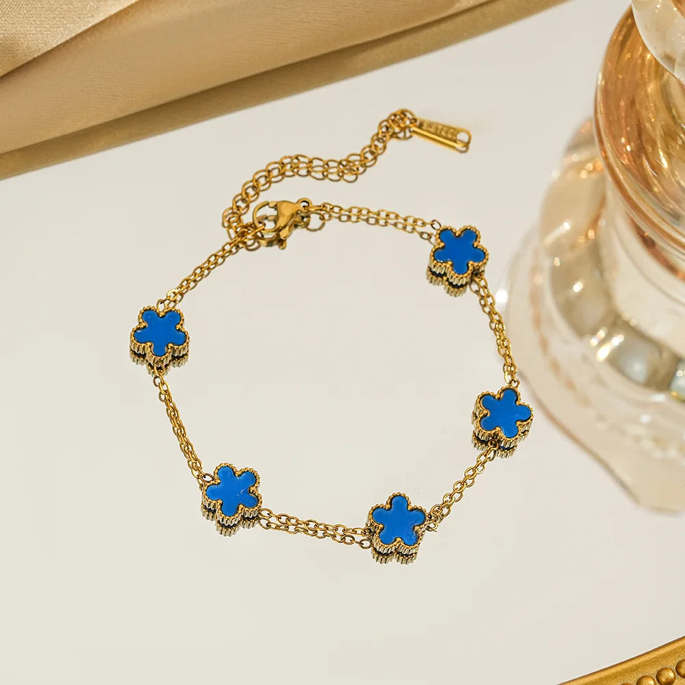 316L Stainless Steel Lucky Five-Leaf Flower Pendant Bracelets For Women Five-Petal Clover Collarbone Chain Exquisite Jewelry