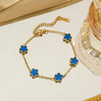 316L Stainless Steel Lucky Five-Leaf Flower Pendant Bracelets For Women Five-Petal Clover Collarbone Chain Exquisite Jewelry