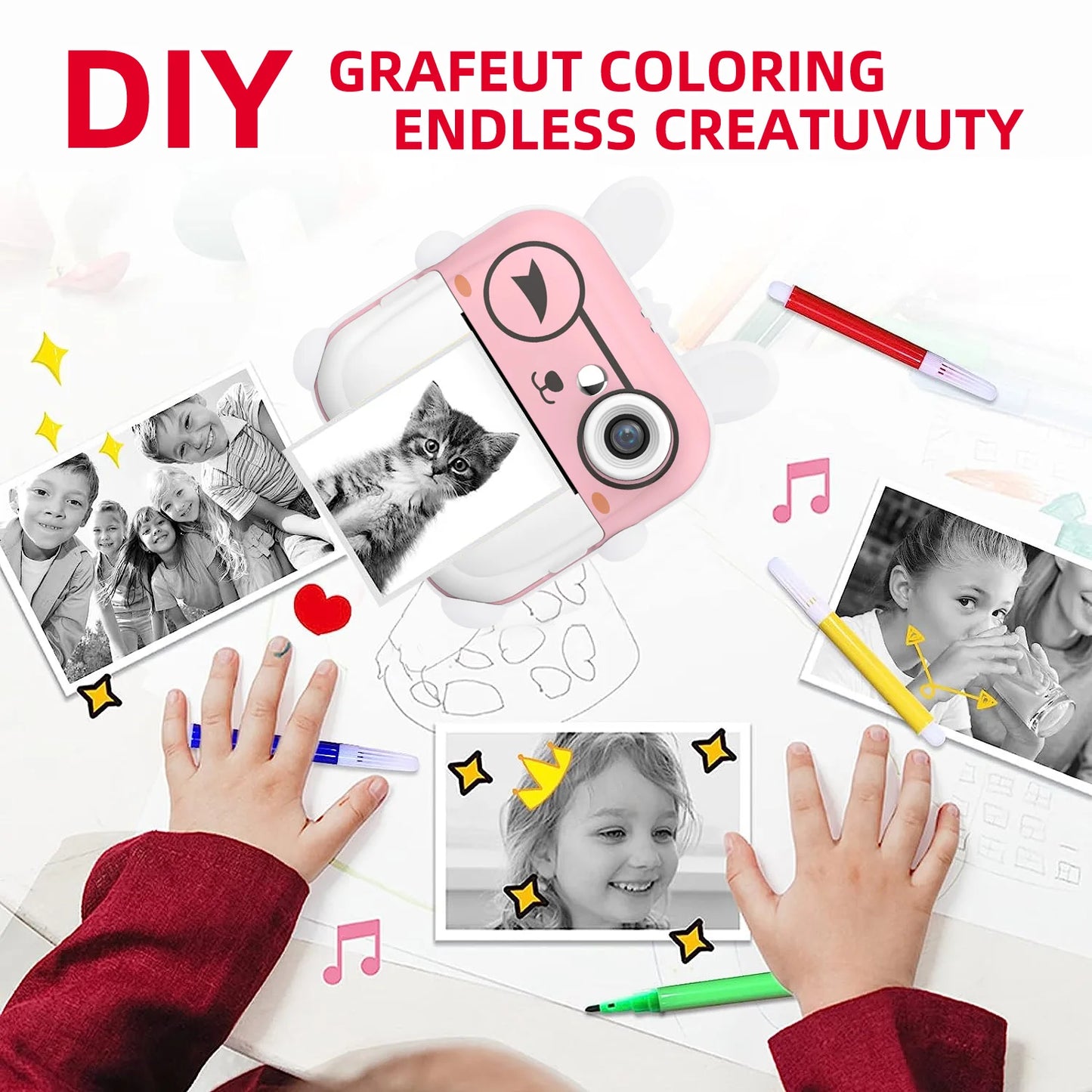 Children 1080P HD Digital Camera  Mini Thermal Printer Photography Instant Print Photo HD Digital Video Cameras Portable Toy