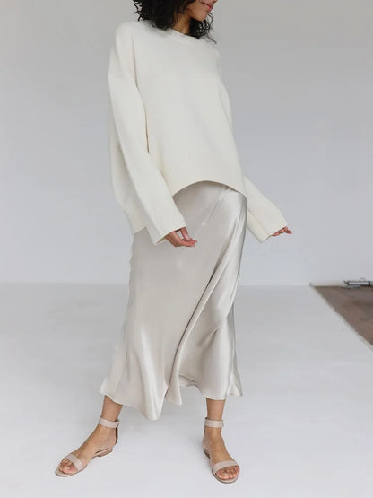 Light Blue Oversized Sweaters For Women 2024 Trend White Loose Sweater Casual Autumn Winter Warm Thick Knit Sweater Women Jumper