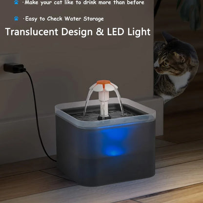Cat Water Fountain, 67oz/2L Automatic Cat Drinking Fountain, Pet Water Fountain with LED Light and Filter for Cats and Small Dog