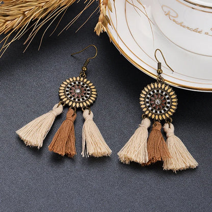 Bohemian Brown Geometric Fringe Earrings for Women Vintage Hollow Flower Beads Tassel Earrings Girls Party Jewelry Gifts