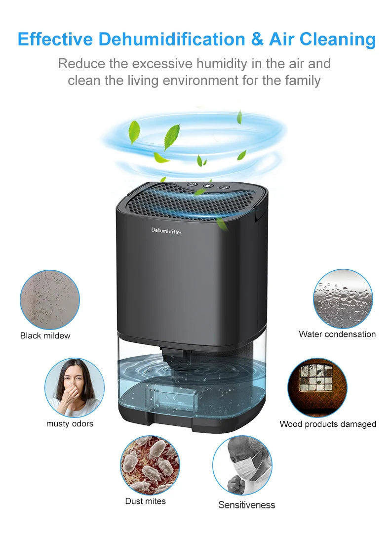 Smart Air Purifier Portable Dehumidifier Home Office and RV Eliminate Damp Mold and Moisture Easy To Use and Energy Efficient