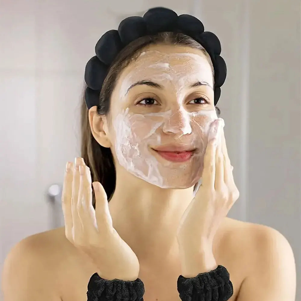 4pcs Skincare Accessories For Face Wash Skincare Hair Accessories，Sponge Spa Headbands & Wristband Set, For Washing Face Makeup