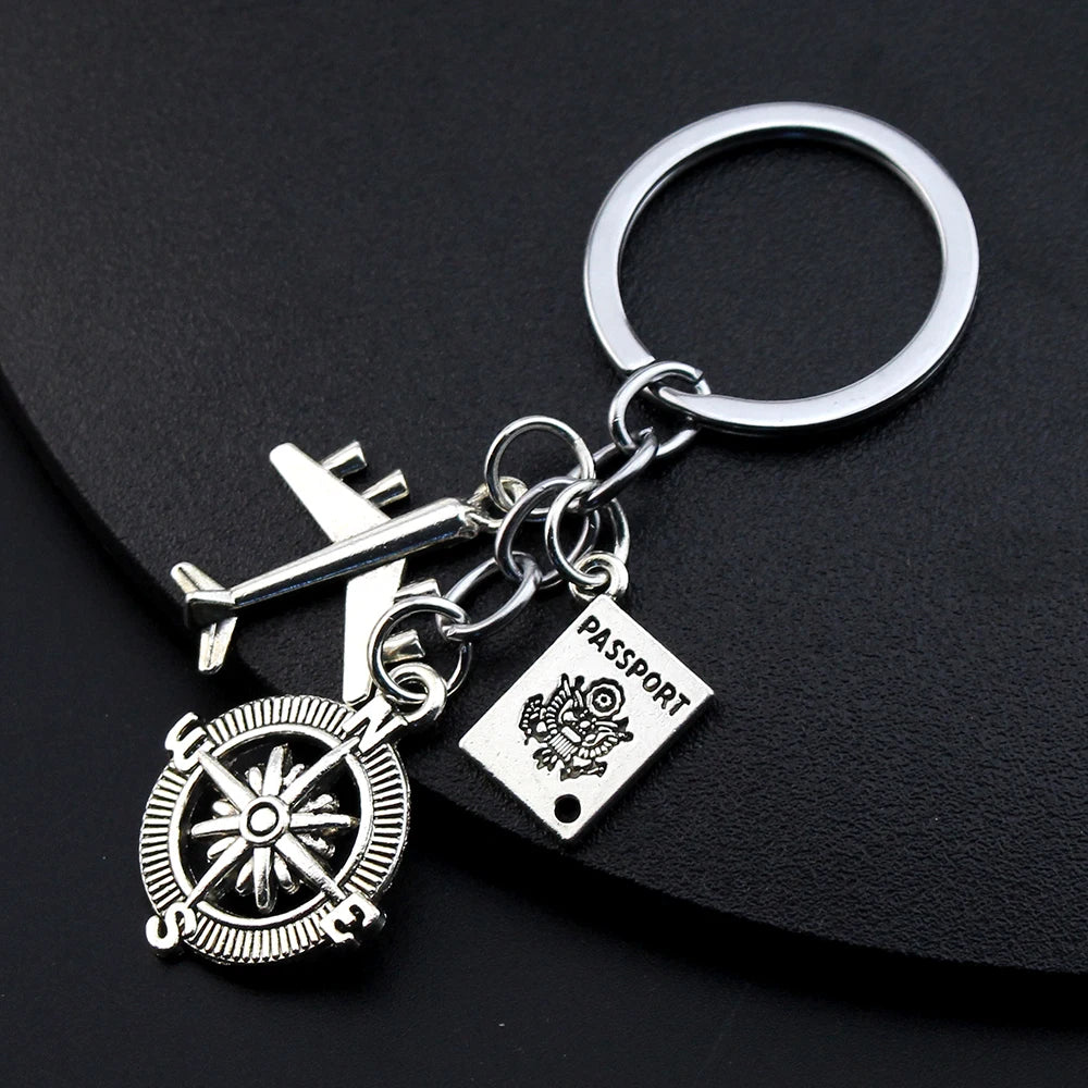 'To travel is to live' Trip Keychain Enamel Airplane Earth 'No Matter Where' Key Chain Trend Pendant Handmade Key Ring Jewelry ﻿