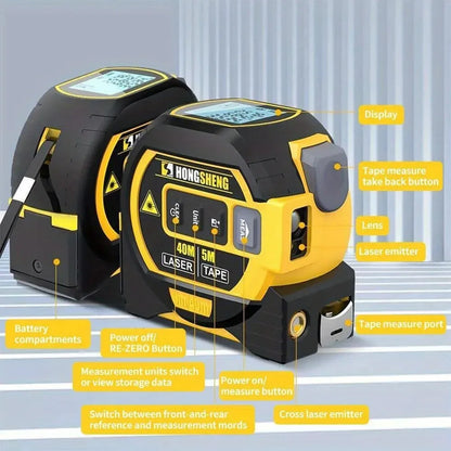 Laser Tape Measure Meter Building Measurement Device 3in1 Laser Rangefinder 5M Tape 60M Laser Measure with LCD Digital display