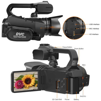 6K Professional Video Cameras for Photography 64MP Ultra HD 18X Digital Zoom Camcorders YouTube Live Streaming Vlogging Recorder