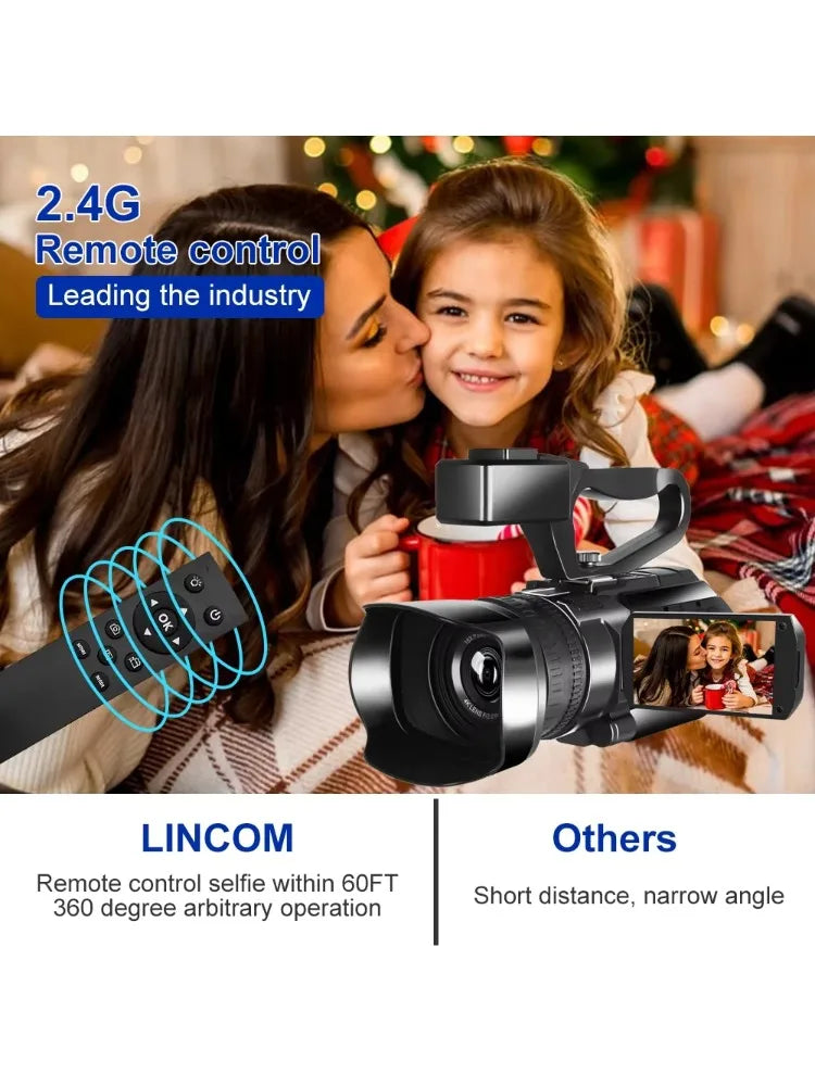 6K Ultra HD Professional Video Cameras for Photography 18X Digital Zoom YouTube Live Streaming Camcorders 64MP Vlogging Recorder