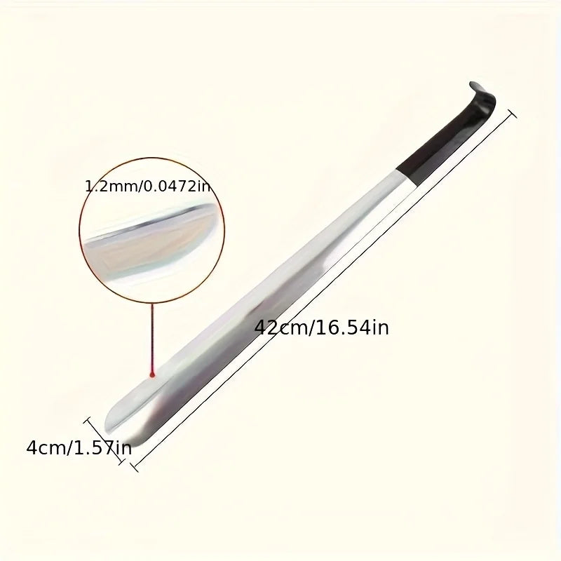 Stainless steel shoehorn, shoe lift, no bending shoe wearer, shoehorn.