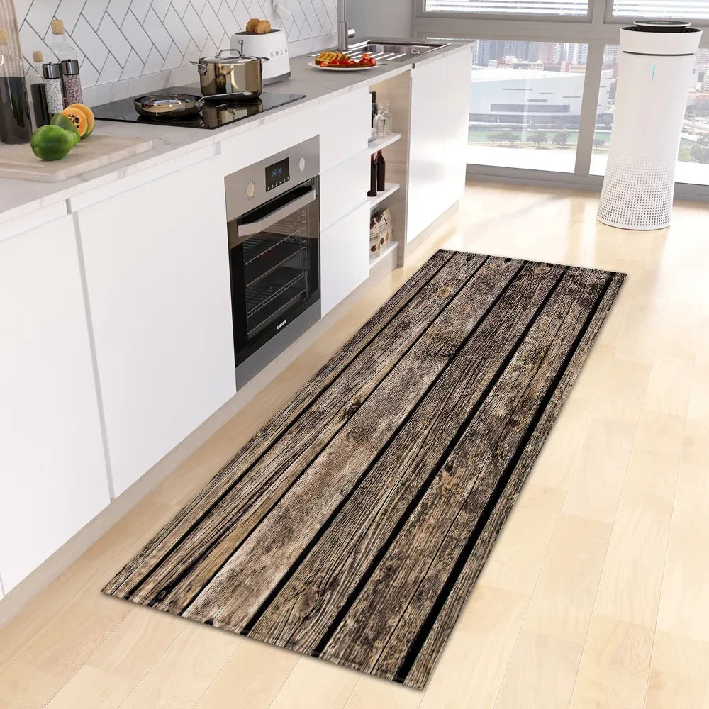 VIKAMA Retro Creative Wooden Long Floor Mats Modern Chinese Kitchen Carpet Bathroom Floor Mats Hallway Floor Mats Home Decor