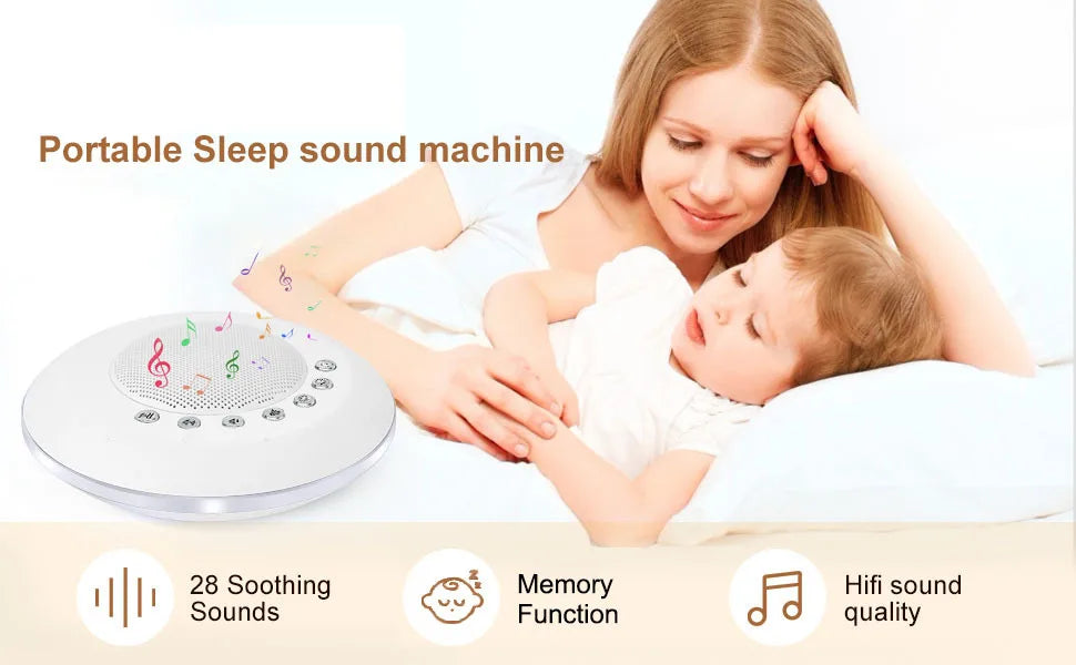 Baby White Noise Sound Machine Built-in 28 Soothing Sounds 4 Timer & Memory Function USB Rechargeable Portable Sleep Aid Device