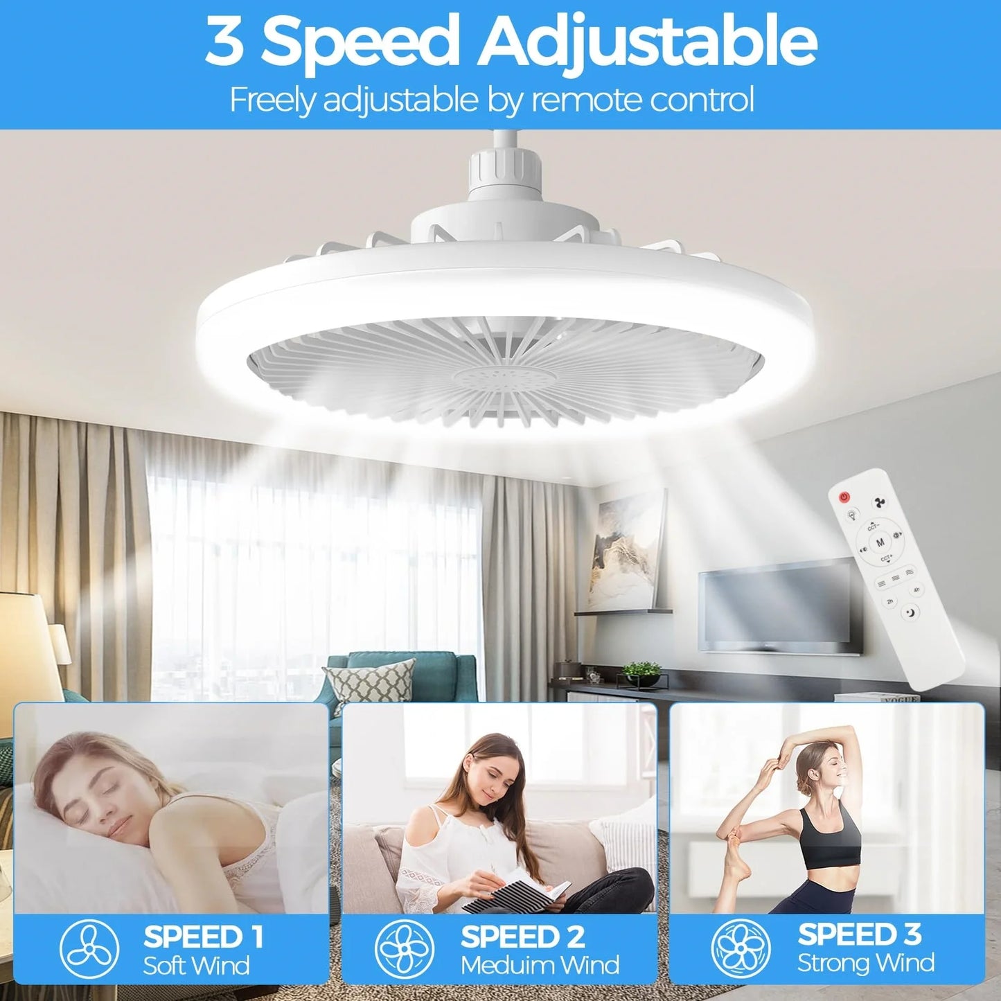 Smart Control Ceiling Fan 360 Rotation Ceiling Lamp Silent Room Fans LivingRoom Kitchen Energy saving Household Decorate
