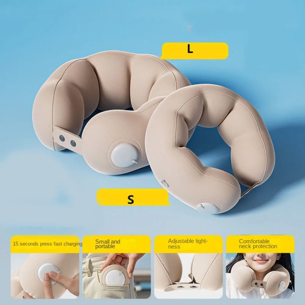 Pressed Inflation Inflatable Travel Pillow Lightweight Comfort U-shaped Pillow Head Neck Support with Storage Bag