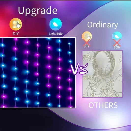 Smart Curtain Lights App Remote Control Window Fairy Light Color Changing Music Sync DIY for Indoor Outdoor Backdrop Wall Decor