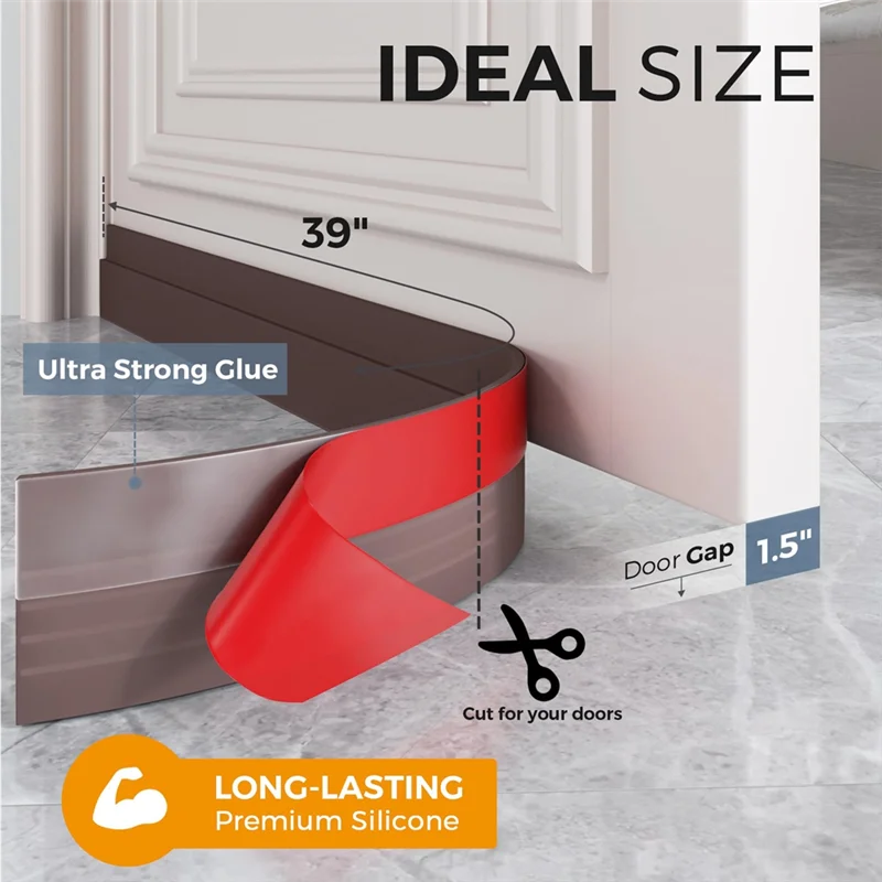 M12K-Self-Adhesive Adjustable Door Draft Stopper, Rubber Seal Strip For Bottom Of Door–Sound-Proof, Windproof, Energy Saving