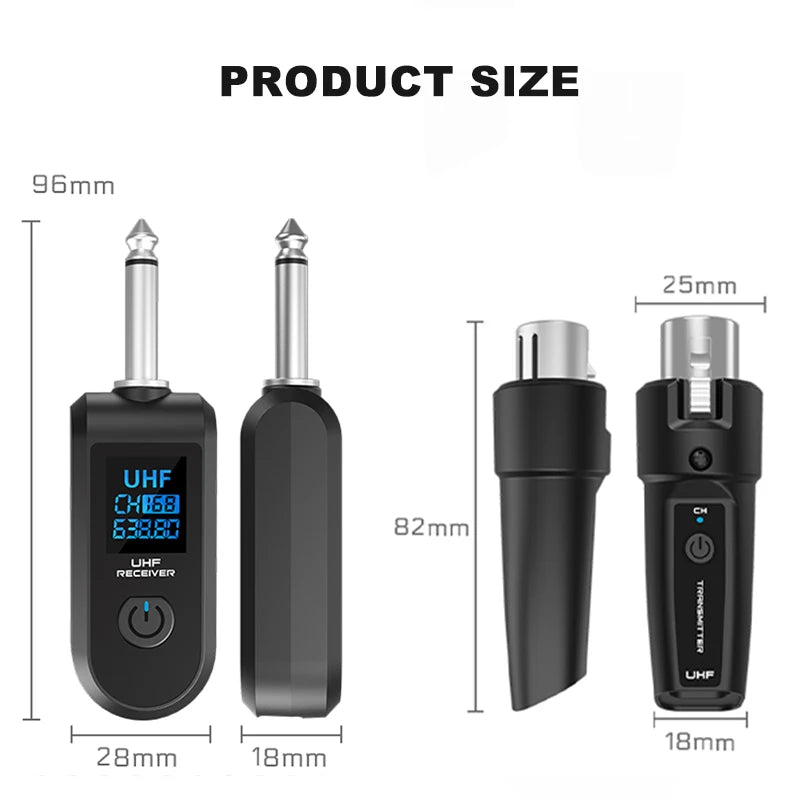 BOMGE UHF XLR Adapter System Wireless Microphone Transmitter Receiver System for Dynamic Microphone Guitar Audio Mixer PA System