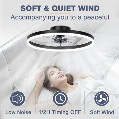 Smart Ceiling Fan with Lights and Remote 6 Speeds Dimmable LED Fan Lamp Flush Mount Ceiling Fan  for Bedroom Living Room Kitchen