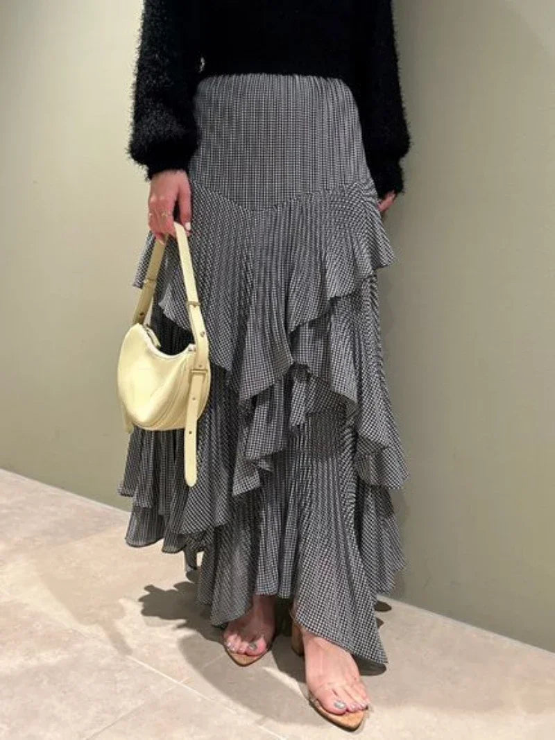 Irregular Ruffles Ropa Pleated Cake Womens Skirt High Waist Faldas Mujer Japan Style Eleganr Skirts Spring Summer 2025 Saia