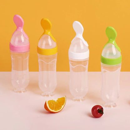 Safe Useful Silicone Baby Bottle with Spoon Food Supplement Rice Cereal Bottles Squeeze Spoon Milk Feeding Bottle Cup