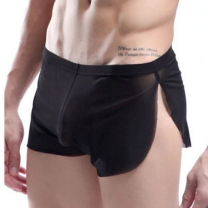 Mens Sexy Underwear Wet Look Lingerie Breathable Pouch Boxer Shorts Side Split Trunks Quick Dry Underpants Ultra Thin Panties
