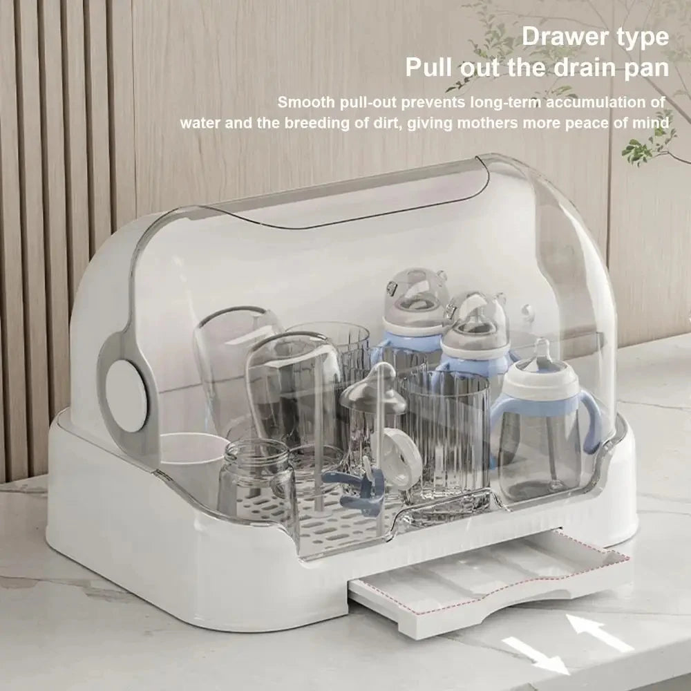 Portable Baby Bottle Drying Rack & Organizer - Dustproof Storage Container with Removable Drip Tray, Hygienic Feeding Accessorie