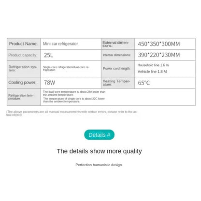 Mini Fridge 25L Dual-Core Compact Refrigerator For Car Portable AC/DC Small Cooler And Warmer With Digital Temperature Control