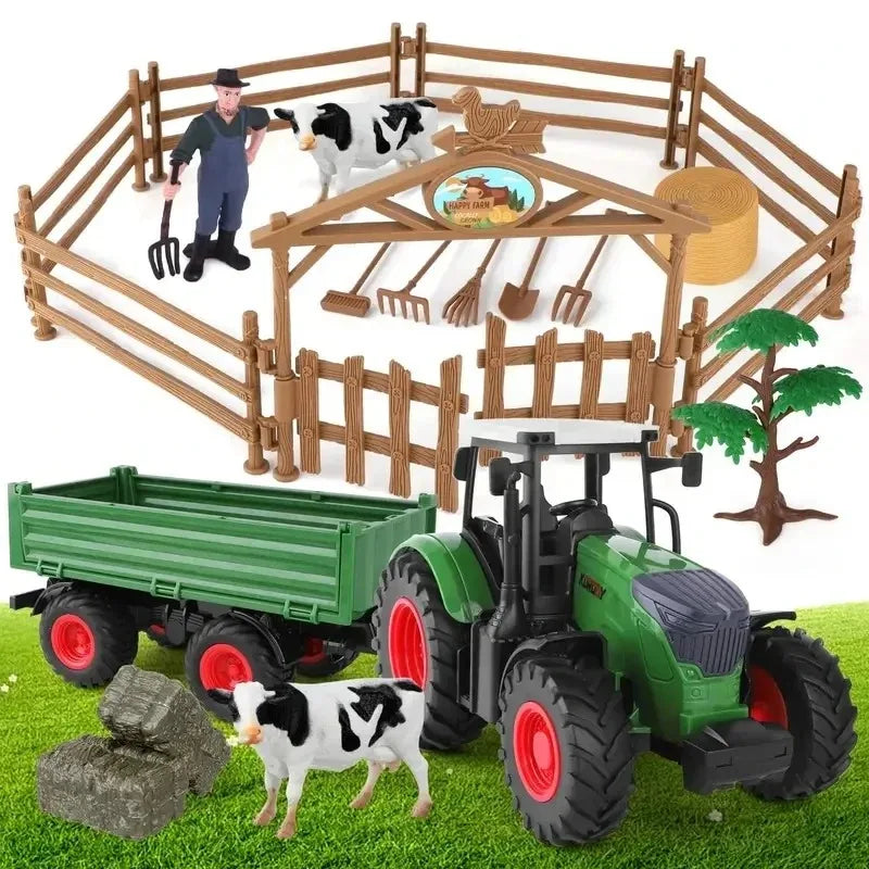 16.5" Big Tractor Toy,Farm Toy,Farm Animals Set,Include Truck Toy and Traile,Fence,Farmer,Animals,Tool,Farm Set for Gift