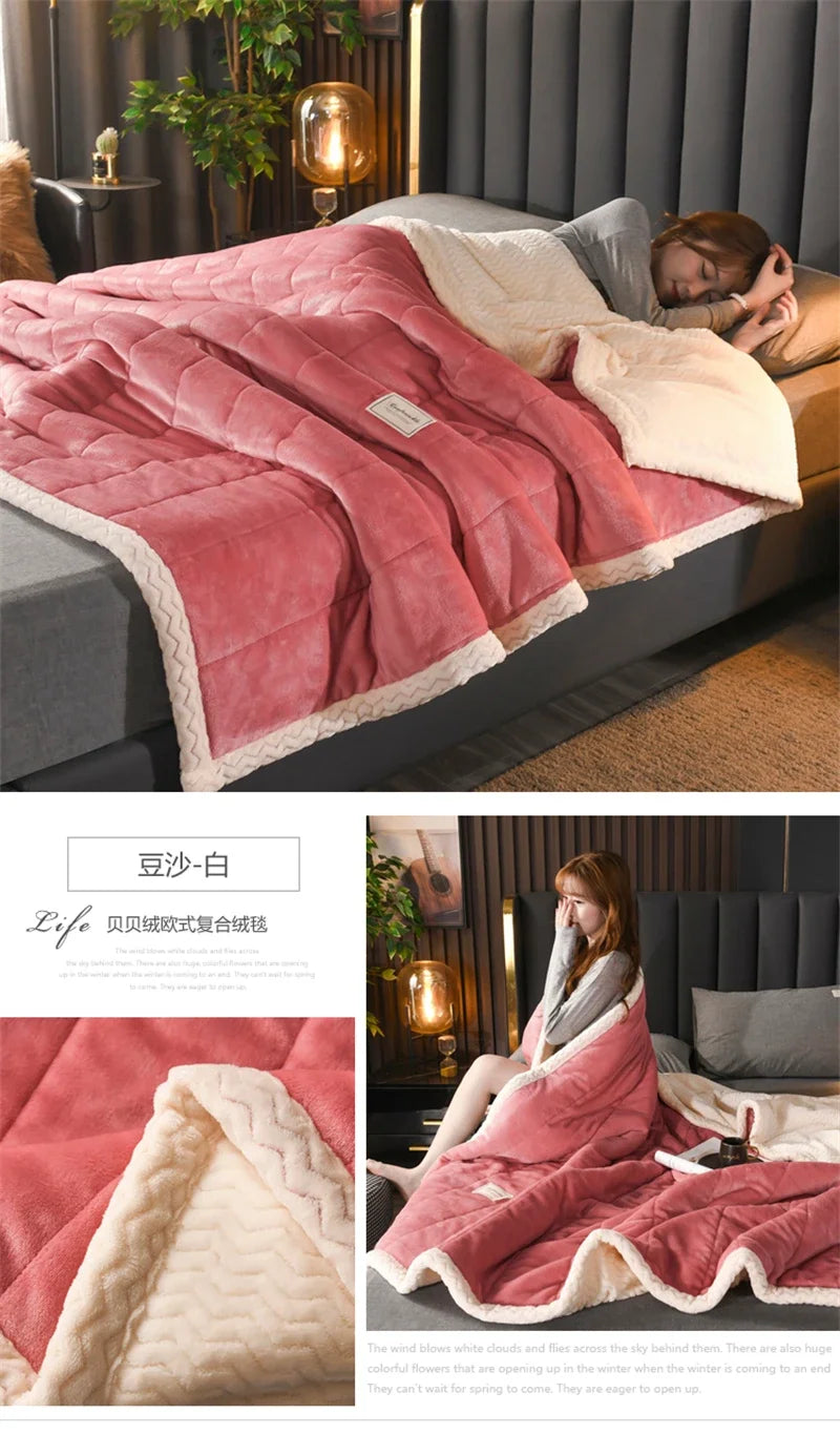 Milk Fleece Autumn Winter Warm Weighted Blankets for Beds European Thickened Beibei Velvet Throw Blanket Warmth Quilt Comforter