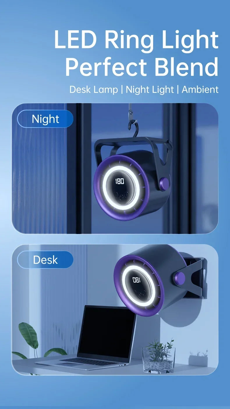 New 2500 mAH Convenient Electric Fan Turbo Silent Electric Fan with Ambient Light Countertop Wall Mount Ceiling Air Cooler