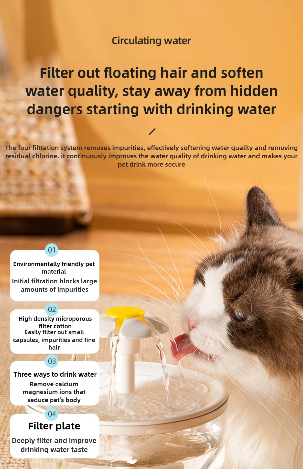 1L USB Electric Mute Pet Water Fountain Automatic Cat Drinking Bowl Filter Quiet Dispenser with Carbon Filter for Fresh Water