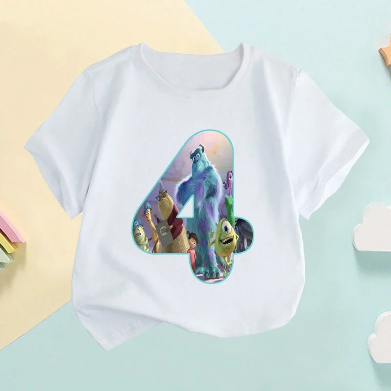 Baby Children T-Shirts It's My 1 2 3 4 5 6 7 8 9 Years Birthday Boys Girls T Shirt Monsters Inc University Cartoon Kids Clothes
