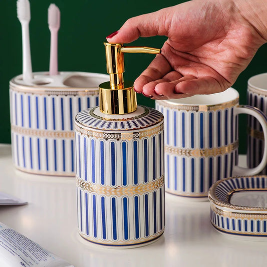 Bathroom Ceramic Five Piece Set Portable Soap Dispenser Mouthwash Cup Bathroom Accessories Set bathroom accessories set