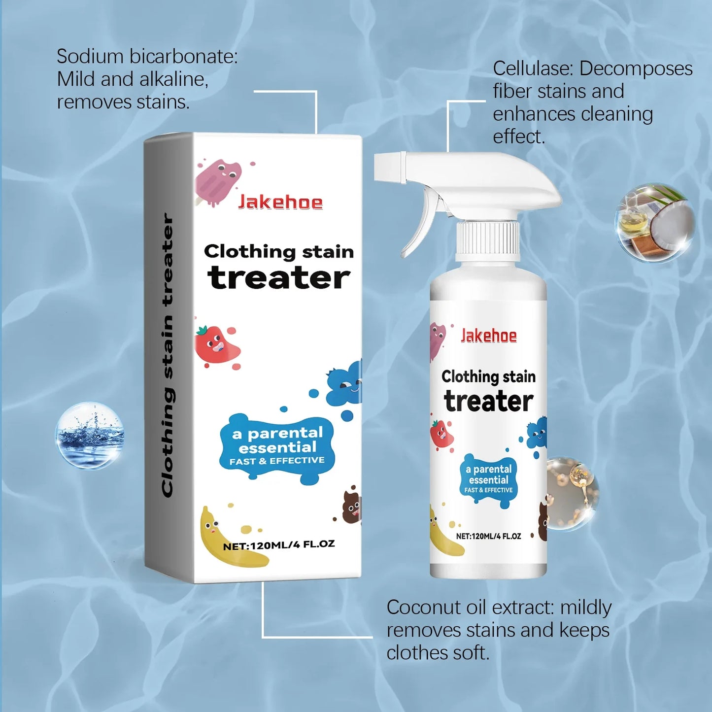 120ml Stain Remover Spray Powerful Odor Eliminator & Whitener for Stains Portable No Irritation or Residue Safe for Clothes Use