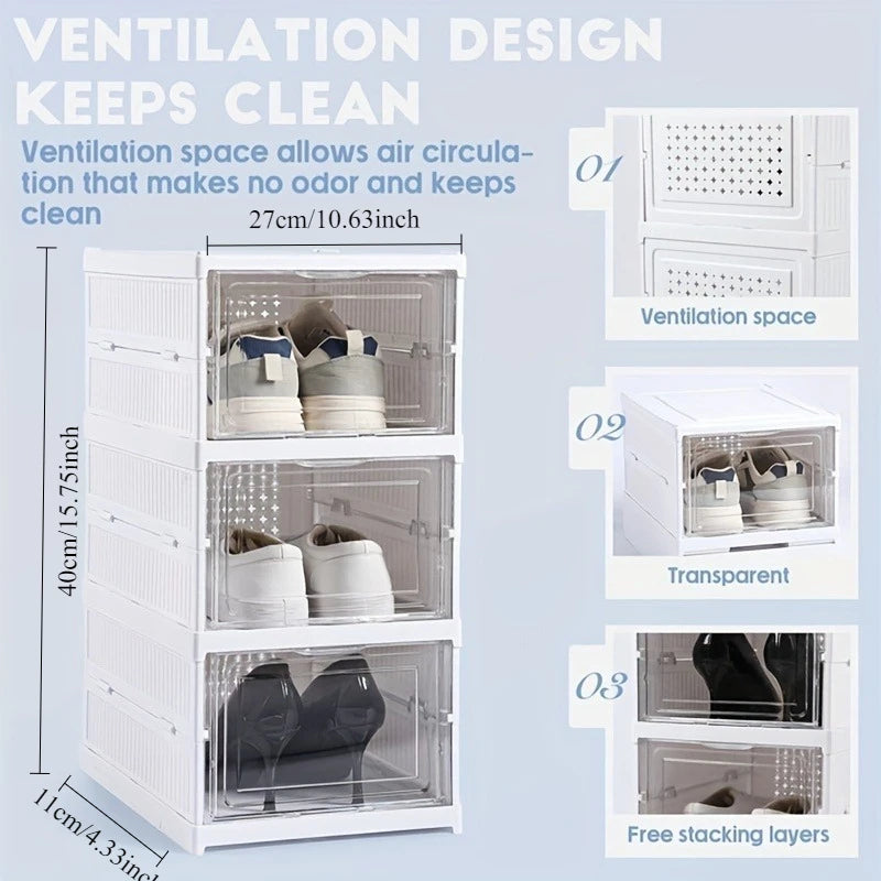 3-layer Transparent Shoes Box Thickened Foldable Sneaker Shoe Organizers Stackable Dustproof High-top Cabinet Shoe Rack Shelf