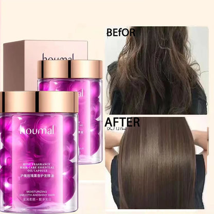 30Pcs Rose Essential Oil Vitamin Capsules Supple Dry Hair Keratin Plant Complex Oil Dry Damaged Hair Repair Female Silky Serum