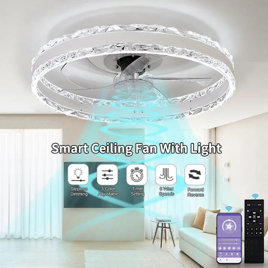Smart Ceiling Fans With Light Slim Build Dimmable 6-speed Adjustment 50cm Electric Fan Silent Deco For Bedroom Study Dining Room