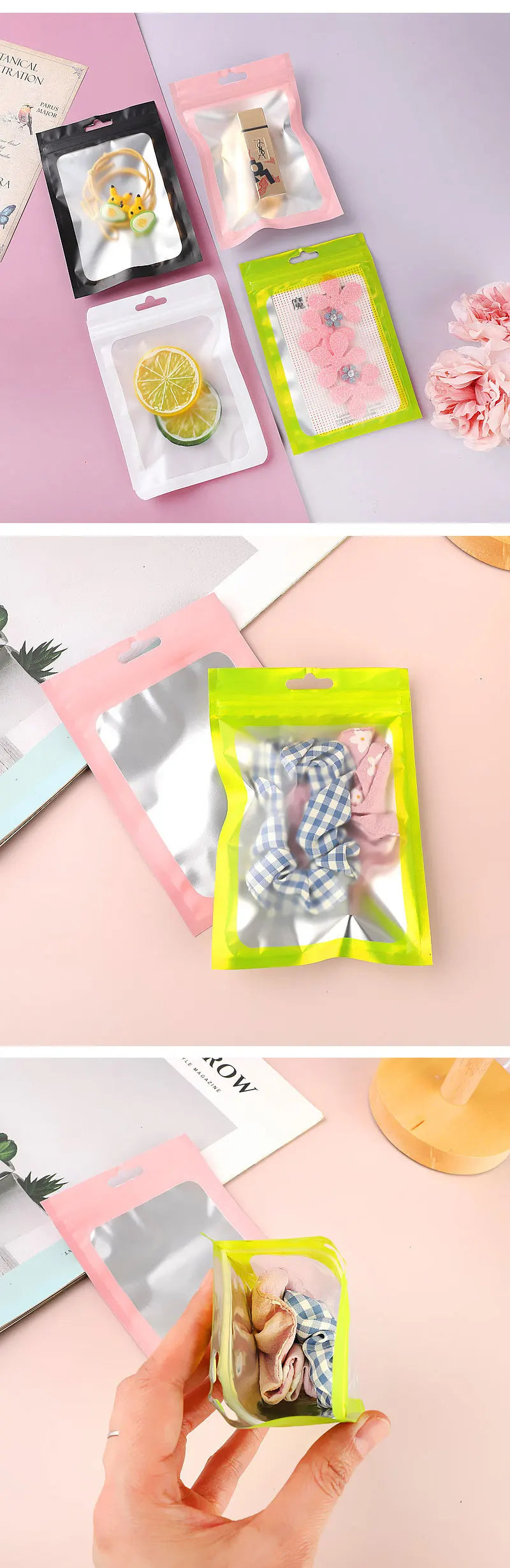 50Pcs Thicken Ziplock Bags Colorful Resealable Zipper Bags Pouch Jewelry Display Electronics Accessories Packaging Storage Bags