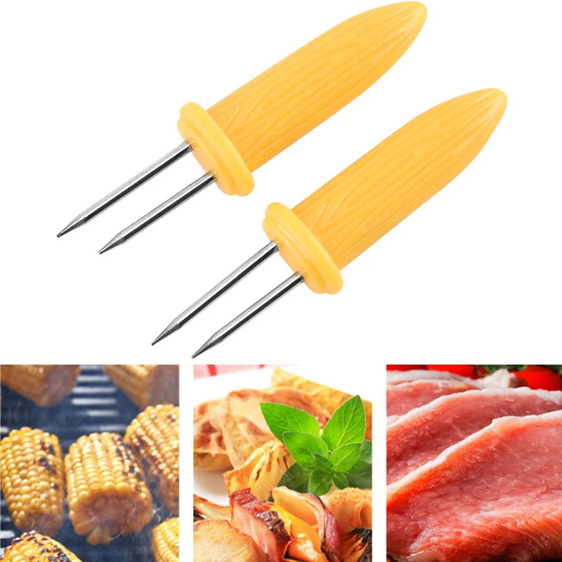 10Pcs Corn Fork BBQ Stainless Steel Corn Holders Handheld Anti Scalding Corn Needle Corn On The Cob Double Fork Barbecue Tool