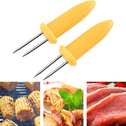 10Pcs Corn Fork BBQ Stainless Steel Corn Holders Handheld Anti Scalding Corn Needle Corn On The Cob Double Fork Barbecue Tool