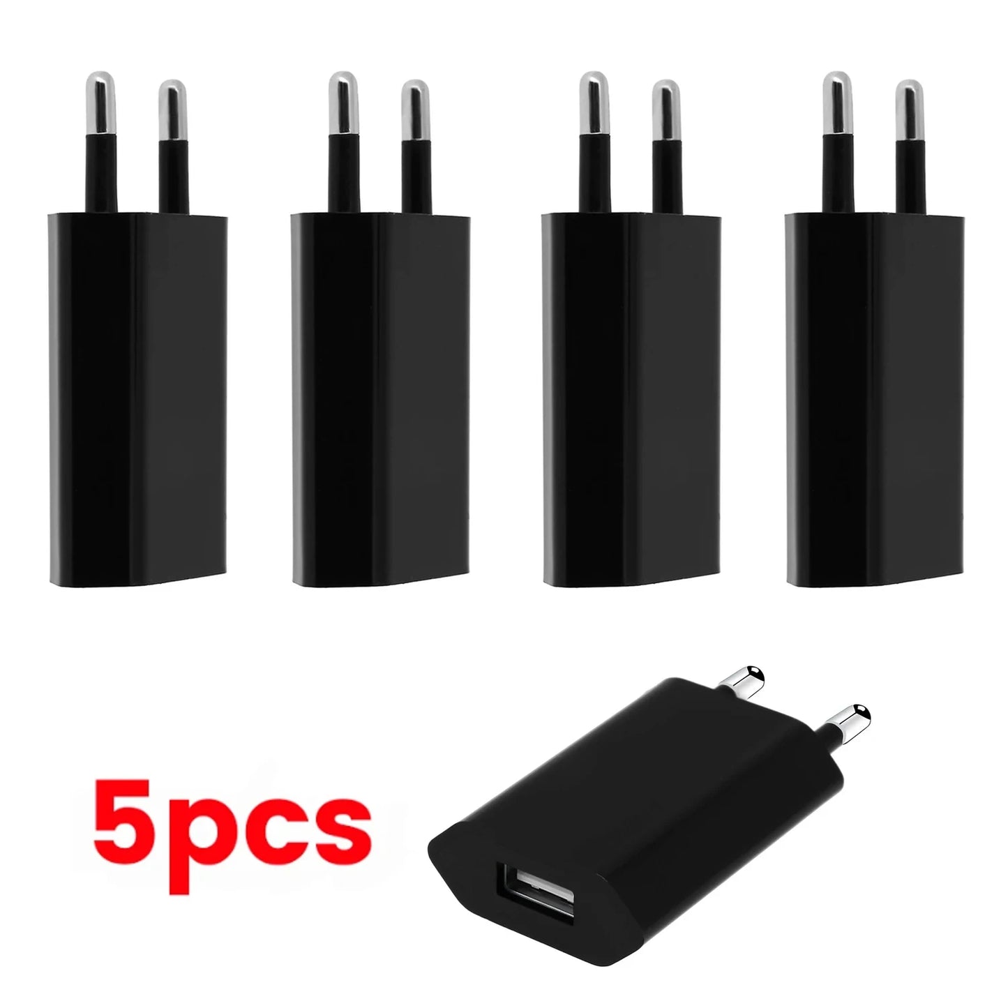 NNBILI 1-5Pcs Black Universal 5W EU Plug Travel USB Wall Charger 5V/1A Rapid Charging For iPhone 7 8 Plus Redmi Phone AC Adapter