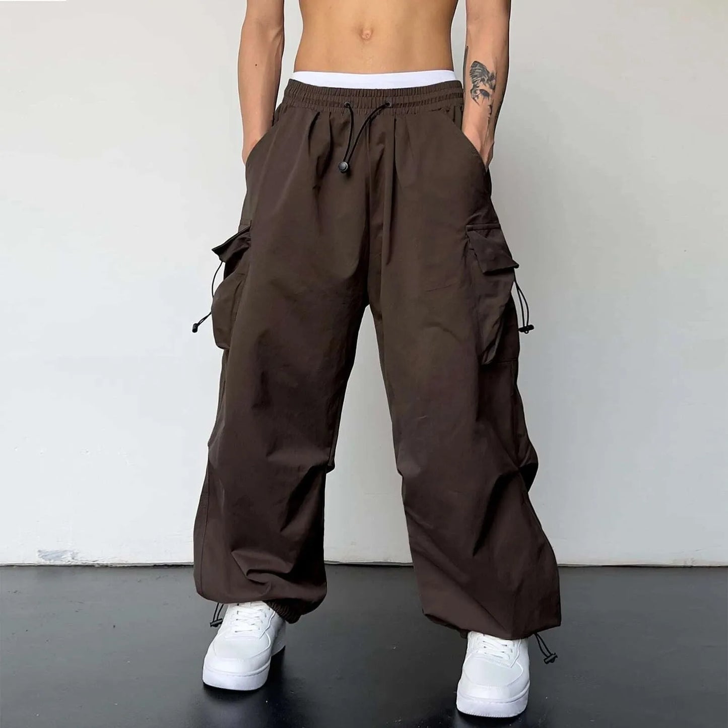 Cargo Pants For Men Baggy Long Pants,Men'S Parachute Cargo Pants Lightweight Pants Drawstring Loose Fit Hiking Casual Pants