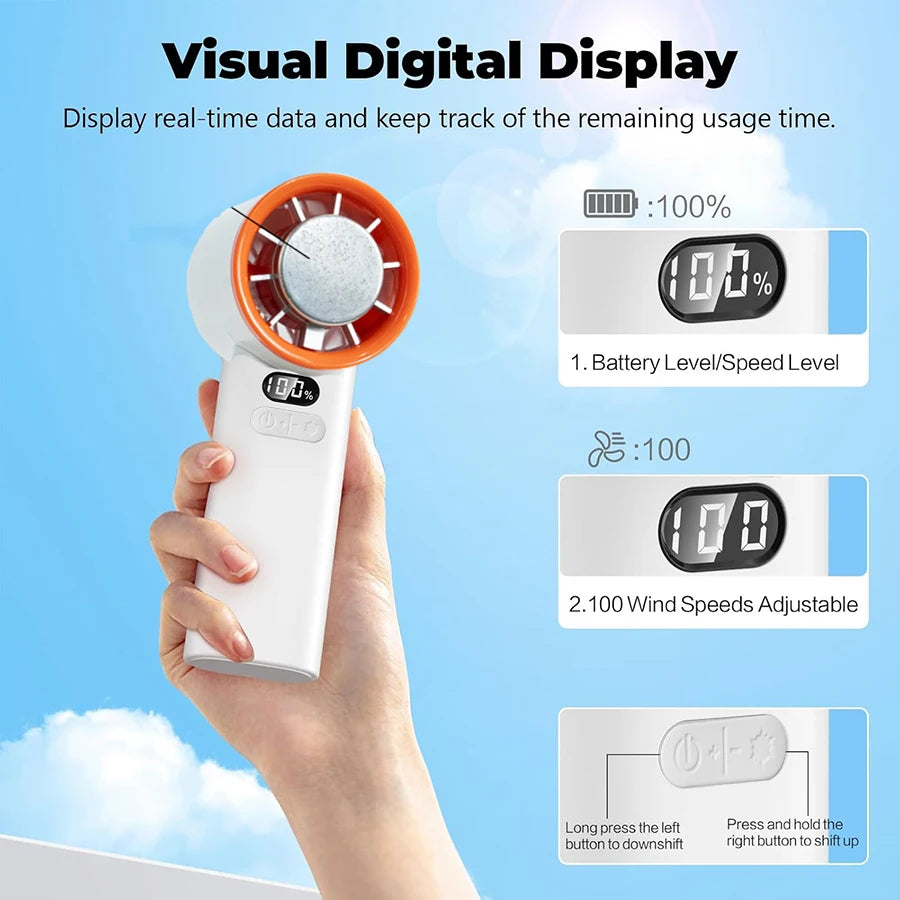 HandFan High Speed Handheld Cooling Fan Portable Mini Hand Fan 120 Speeds Adjustable Digital Display for Travel Beach Outdoors