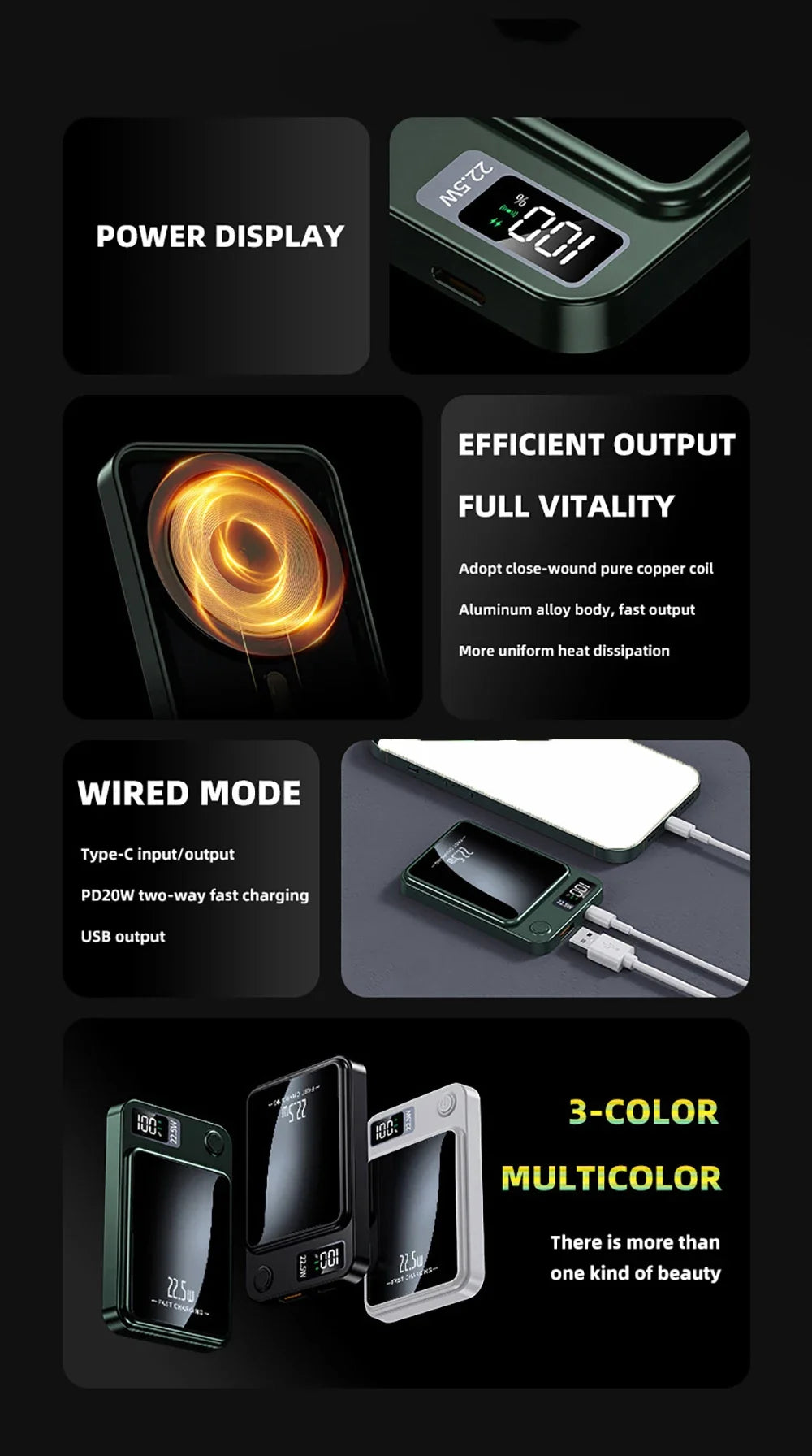 22.5W Magnetic Power Bank Wireless Fast Charging Portable Charger External Auxiliary Spare Battery for IPhone Magsafe Powerbank