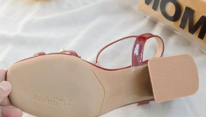 Chunky Sandal Woman Summer New 2024 Orthopedic Roman Wedge Rhinestone Sexy Medium Heel Mirror Luxury Designer Sandals for Women