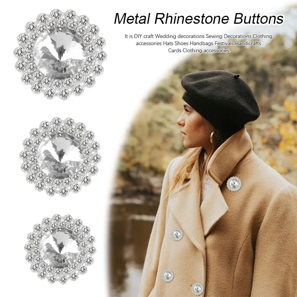 10 PCs 15/20/25MM Round Metal Rhinestone Buttons for Clothing DIY Sewing Accessories Wholesale Luxury Fashion Apparel Decoration