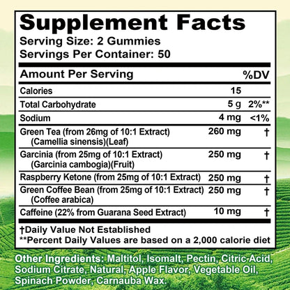 Green Tea Fat Gummies - Burn and Suppress Fat, Control Appetite, Weight, Intestinal Health