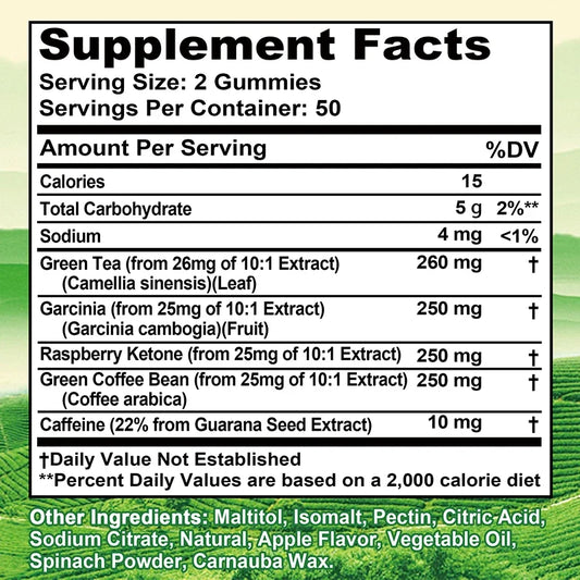 Green Tea Fat Gummies - Burn and Suppress Fat, Control Appetite, Weight, Intestinal Health