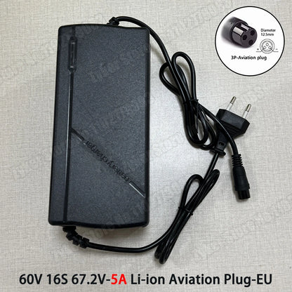 36V 48V 60V 72V Charger 2A 5A Lithium Battery Pack 42 54.6 67.2 84V 10 13 16 20S Smart Intelligent Fast Charging Charger EU Plug